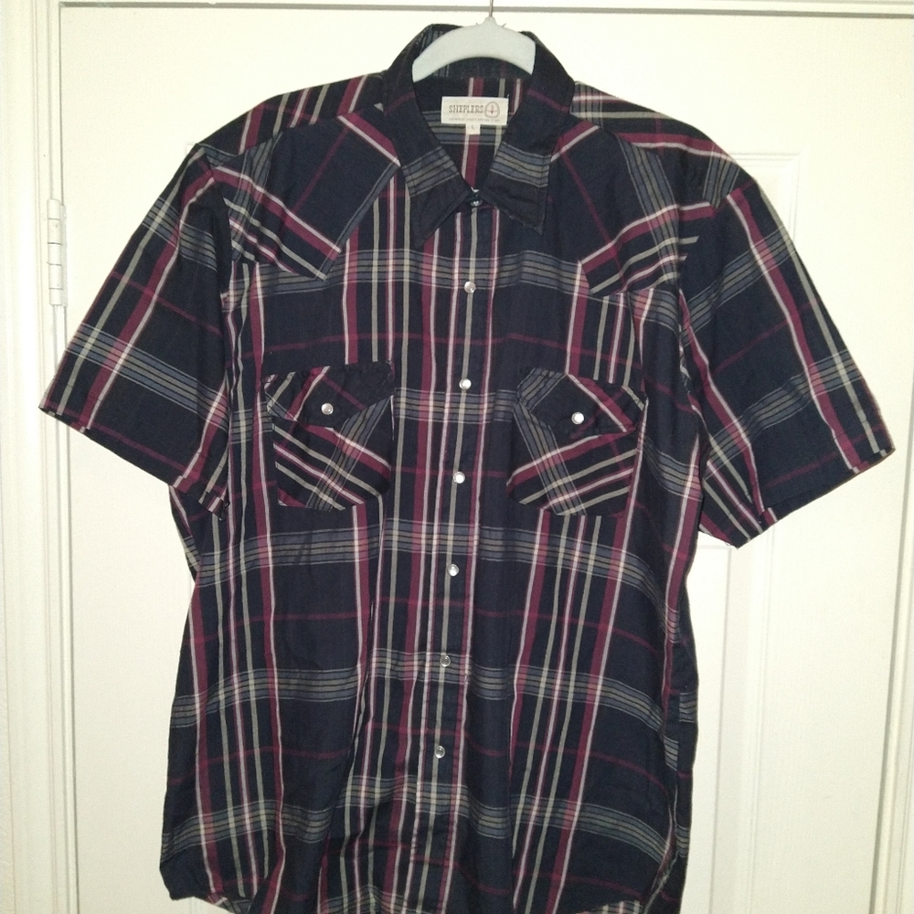 Sheplers Plaid Western Pearl Snap Short Sleeve Shirt Men's sz Large.